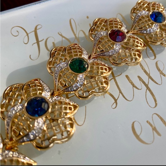 Vintage NWT! Nina Ricci Bracelet with Jewel Tone Crystals - Picture 2 of 7
